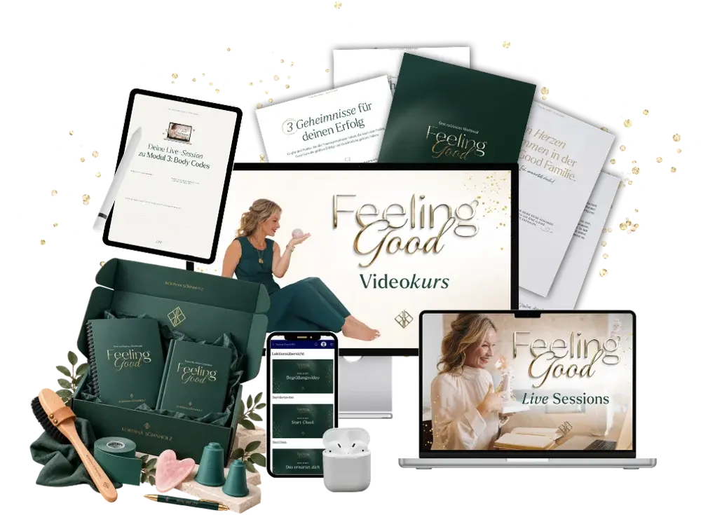 Das Feeling-Good-Paket: Box mit Workbook, Videokurs, Live-Sessions, Fragestunde und Community