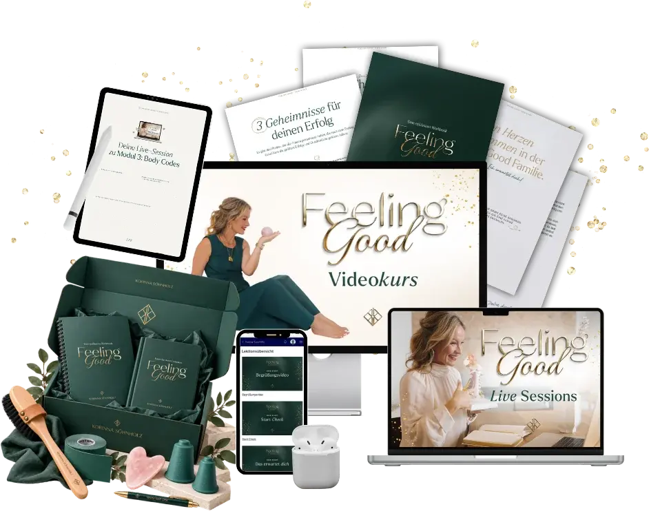 Der ganze Feeling Good Kurs: Videokurs, Live-Sessions, das gedruckte Workbook und die Feeling Good Box
