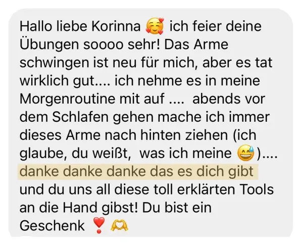 Nachricht einer Teilnehmerin: Danke, dass es dich gibt, du bist ein Geschenk.