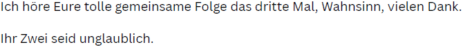 Zuschrift zum Podcast, unbearbeitet