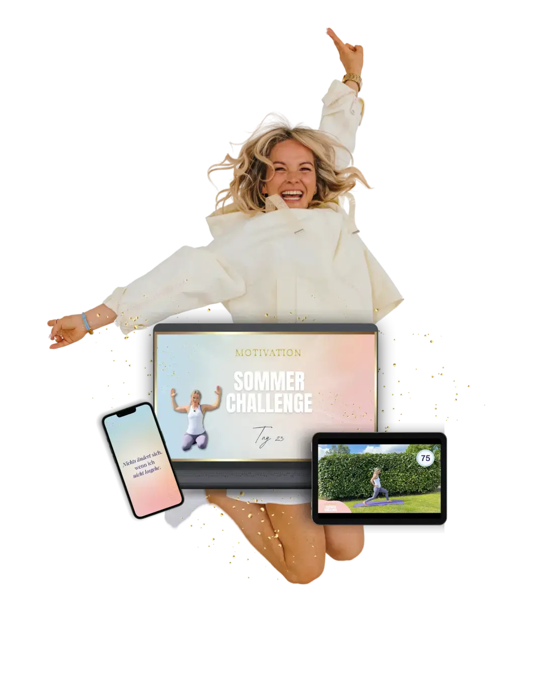 Korinna Söhnholz springt vor Freude – mit der Sommer-Challenge auf Laptop, Handy und Tablet